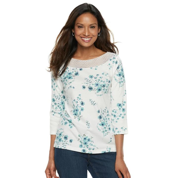 Women's Croft & Barrow&reg; Crochet Trim Boatneck Top, Size: Medium, White