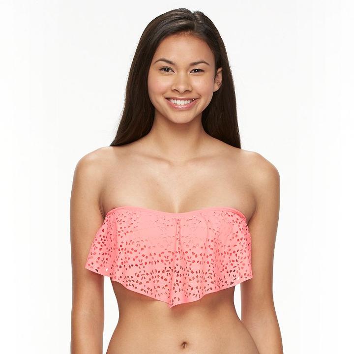 Mix And Match Laser-cut Flounce Bandeau Bikini Top, Size: Large, Pink Other