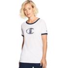 Women's Champion Heritage Vintage Logo Ringer Graphic Tee, Size: Medium, White