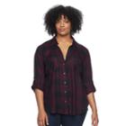 Plus Size Rock & Republic&reg; Plaid Roll-tab Shirt, Women's, Size: 0x, Red