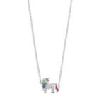 Silver Plated Crystal Unicorn Necklace, Women's, White