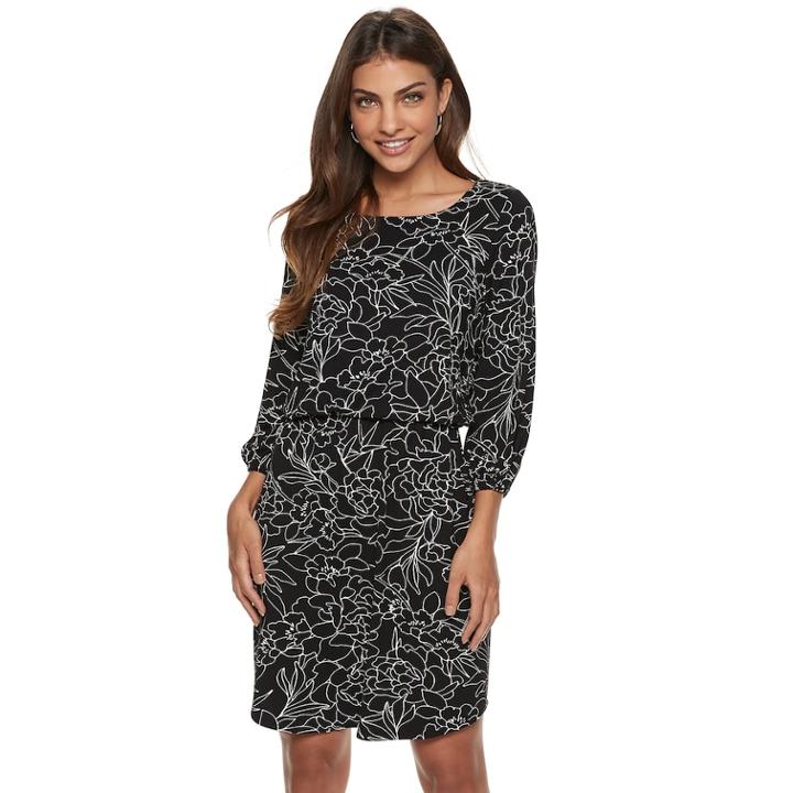 Petite Apt. 9&reg; Balloon Sleeve Blouson Dress, Women's, Size: Xs Petite, Black