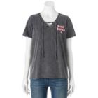 Juniors' Bad Babe Heart Lace-up Graphic Tee, Girl's, Size: Medium, Grey (charcoal)
