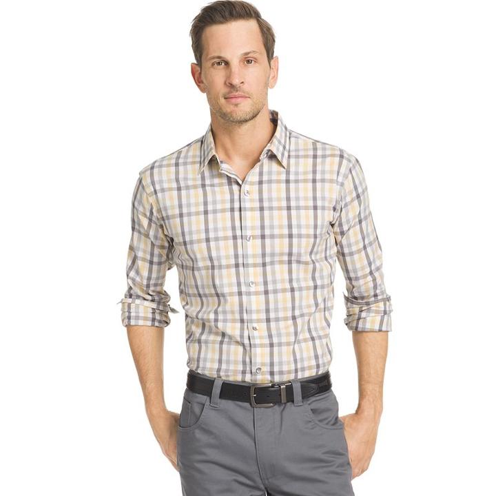 Men's Van Heusen Flex Slim-fit Stretch Plaid Button-down Shirt, Size: Xl, Gold