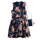 Girls 7-16 Knitworks Floral Skater Dress With Poof Purse, Size: 16, Blue (navy)