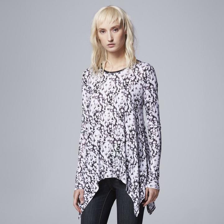 Women's Simply Vera Vera Wang Printed Handkerchief Top, Size: Small, Med Blue