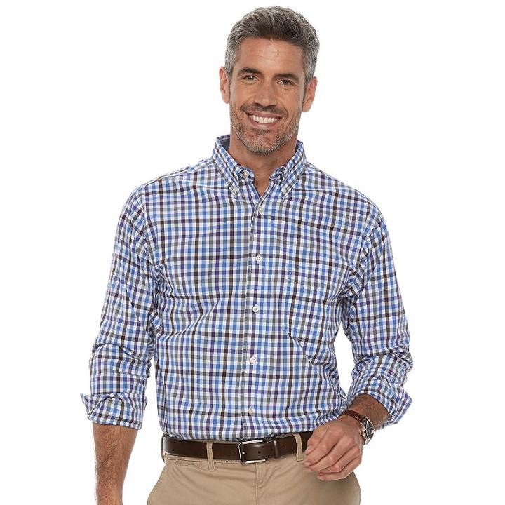 Men's Haggar Classic-fit Plaid Stretch Poplin Button-down Shirt, Size: Large, Pink Ovrfl