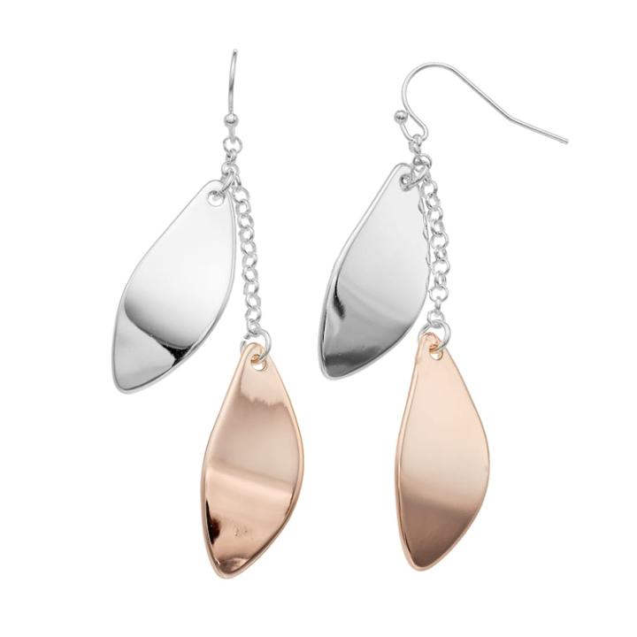 Two Tone Double Petal Nickel Free Drop Earrings, Women's, Multicolor