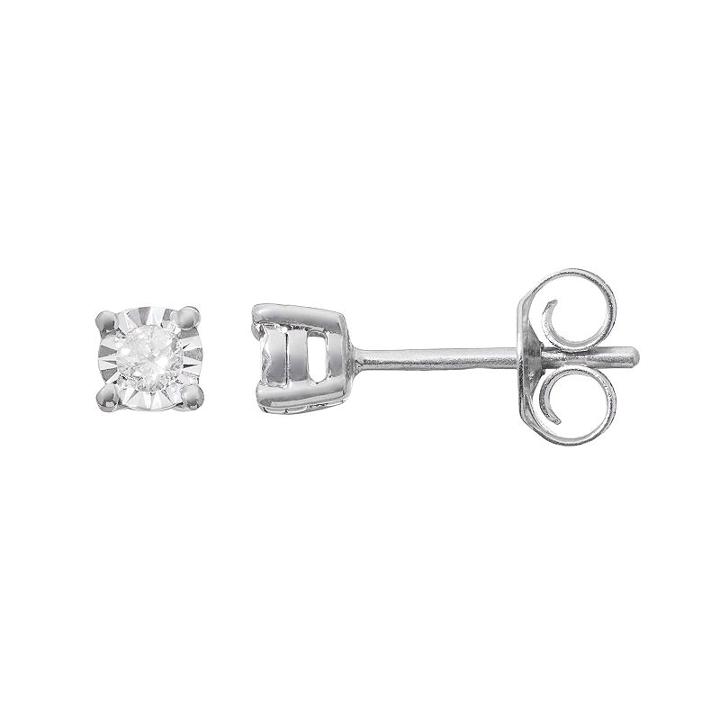 Sterling Silver 1/10 Carat T.w. Diamond Stud Earrings, Women's, White