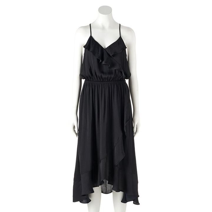 Petite Jennifer Lopez Ruffle Shark-bite Maxi Dress, Women's, Size: Xs Petite, Black