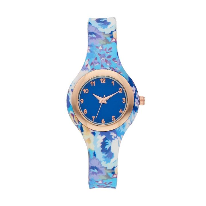 Women's Floral Rubber Watch, Size: Medium, Blue