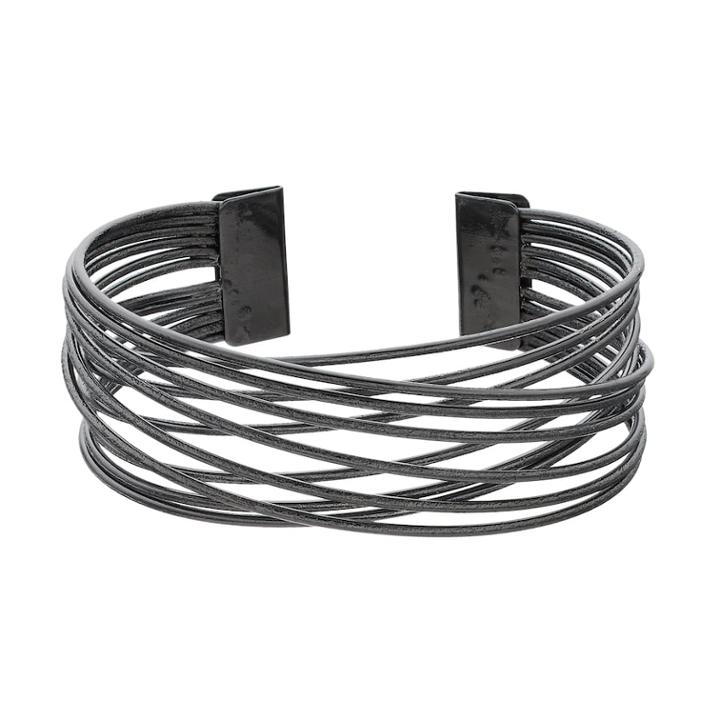 Textured Crisscross Multi Row Cuff Bracelet, Women's, Black