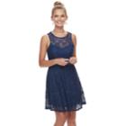 Juniors' Liberty Love Illusion Lace Skater Dress, Teens, Size: Large, Blue (navy)
