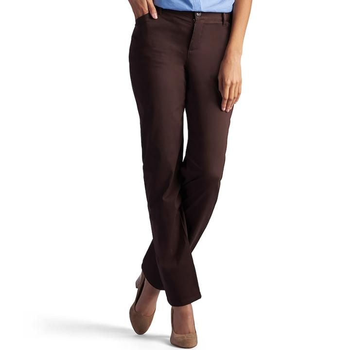 Petite Lee All Day Relaxed Straight-leg Twill Mid-rise Pants, Women's, Size: 10p-short, Dark Brown