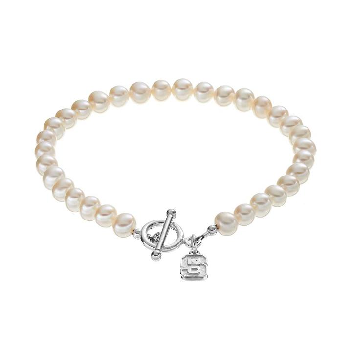 Dayna U North Carolina State Wolfpack Sterling Silver Freshwater Cultured Pearl Toggle Bracelet, Women's, Size: 8, White