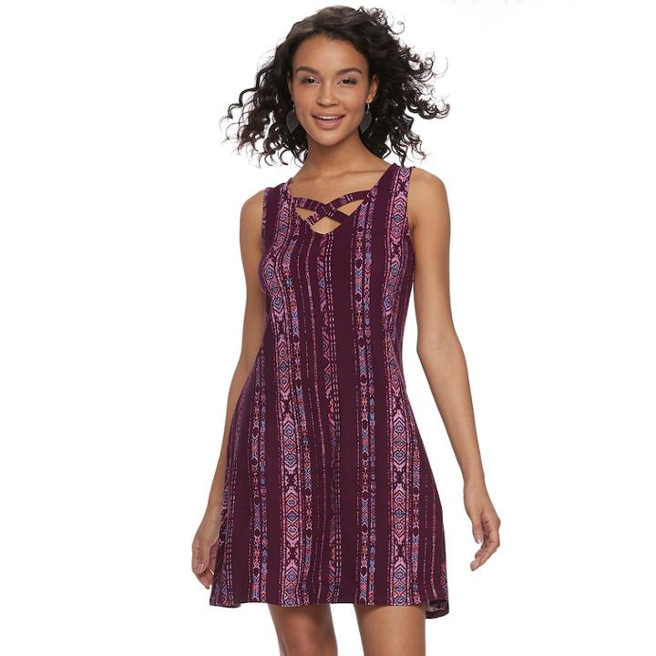 Juniors' Mudd&reg; Crisscross Skater Dress, Teens, Size: Medium, Purple