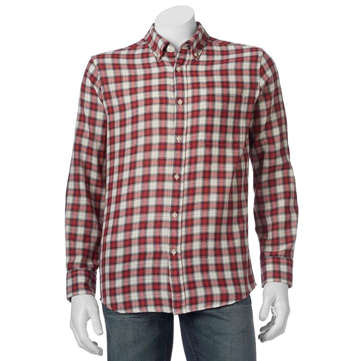 Men's Sonoma Goods For Life&trade; Double-weave Button-down Shirt, Size: Small, Med Red