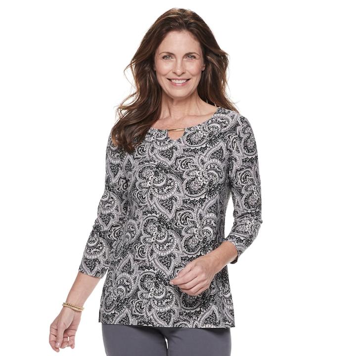 Women's Croft & Barrow&reg; Jacquard Metal-accent Top, Size: Medium, Med Grey