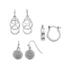 Wrapped, Circle Link & Hoop Nickel Free Earring Set, Women's, Silver