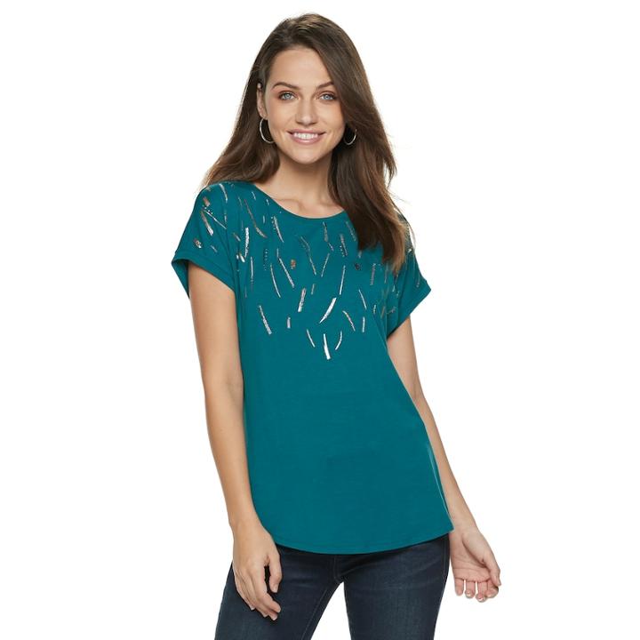 Women's Apt. 9&reg; Embellished Tee, Size: Xxl, Dark Blue