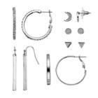 Mudd&reg; Glittery Geometric Stud, Bar Drop & Hoop Earring Set, Girl's, Silver