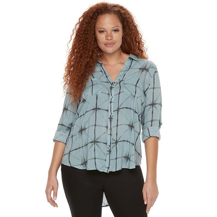 Plus Size Rock & Republic&reg; Plaid Roll-tab Shirt, Women's, Size: 2xl, Med Grey