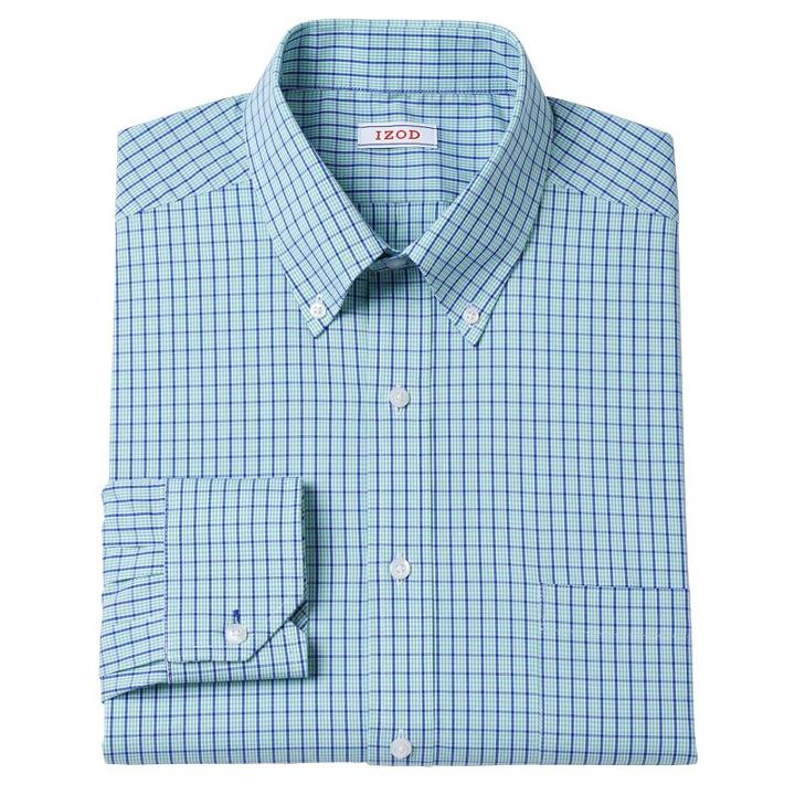 Men's Izod Regular-fit Plaid Stretch Dress Shirt - Men, Size: M-32/33, Green Oth