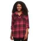 Plus Size Sonoma Goods For Life&trade; Embroidered Plaid Flannel Top, Women's, Size: 2xl, Med Red