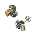 Sterling Silver 1/2-ct. T.w. Yellow, Green And Blue Diamond Knot Stud Earrings, Women's, Multicolor