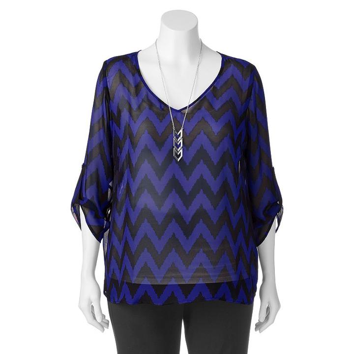 Juniors' Plus Size Wrapper Chevron V-neck Top, Girl's, Size: 2xl, Brt Blue