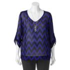 Juniors' Plus Size Wrapper Chevron V-neck Top, Girl's, Size: 2xl, Brt Blue