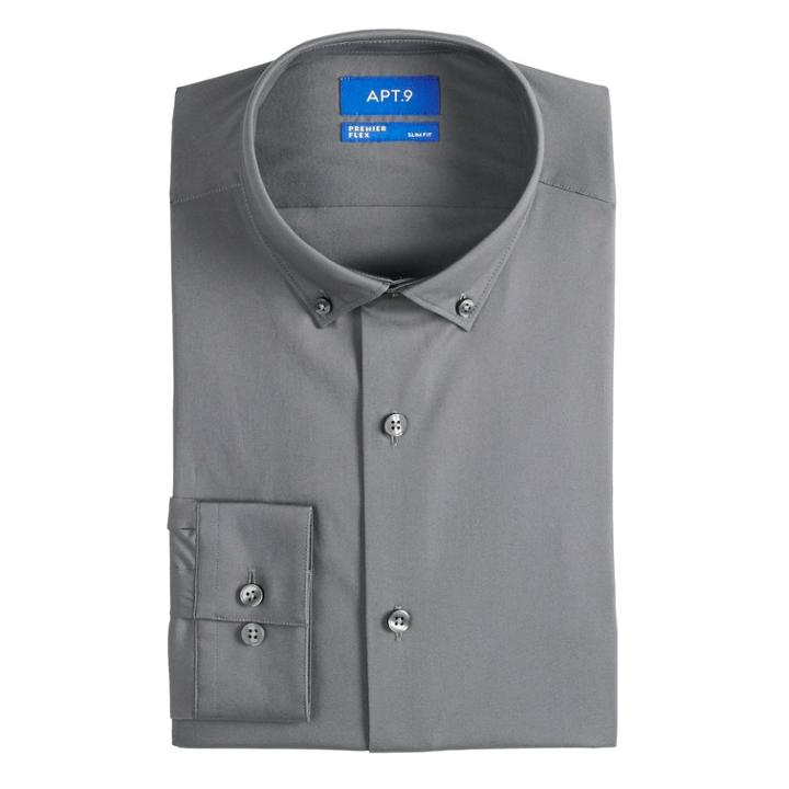 Men's Apt. 9&reg; Slim-fit Stretch Spread-collar Dress Shirt, Size: 16.5-32/33, Dark Grey