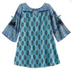 Girls 7-16 My Michelle Open Bell Sleeves Paisley Dress, Size: Medium (14), Turquoise/blue (turq/aqua)