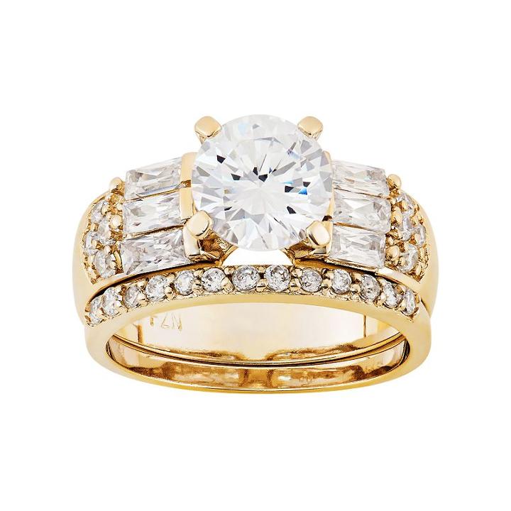 Cubic Zirconia Engagement Ring Set In Sterling Silver, Women's, Size: 5, White