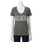 Juniors' Slay All Day V-neck Graphic Tee, Girl's, Size: Large, Grey (charcoal)