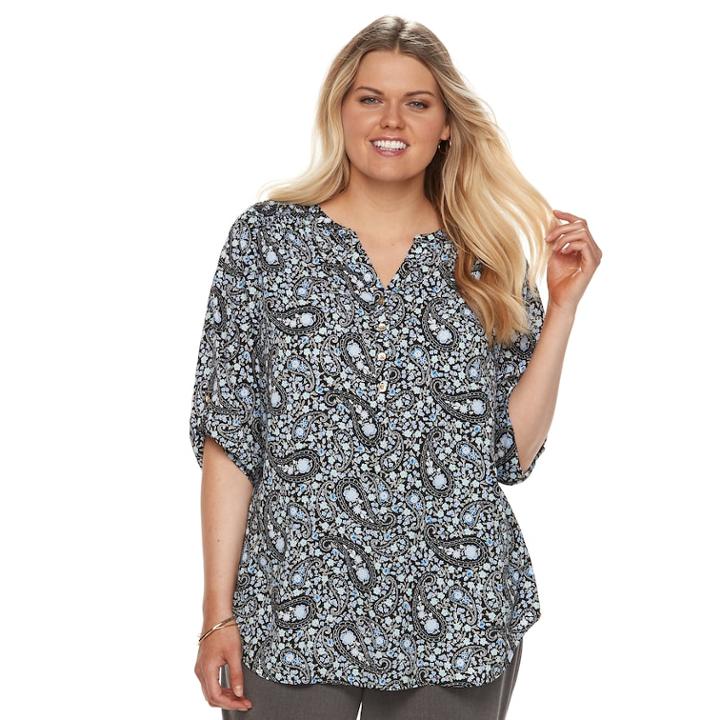 Plus Size Croft & Barrow&reg; Smocked Printed Top, Women's, Size: 1xl, Blue