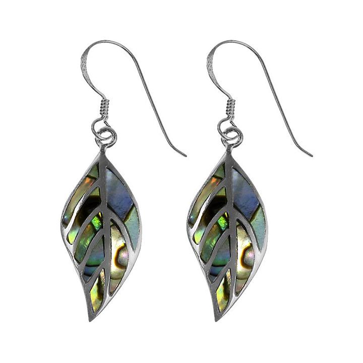 Sterling Silver Abalone Leaf Earrings, Women's, Green