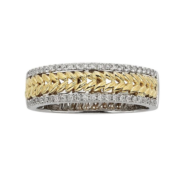 14k Gold Two Tone 1/4-ct. T.w. Diamond Herringbone Wedding Ring, Women's, Size: 8, White