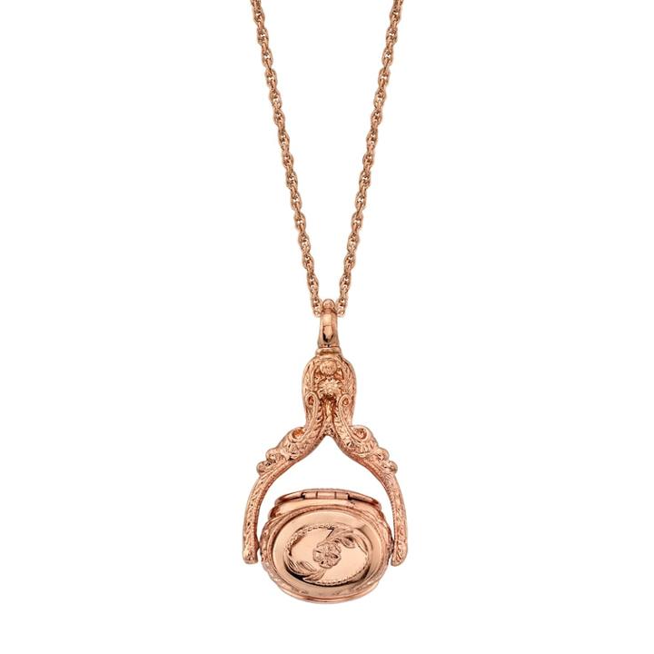1928 Ornate Locket Pendant Necklace, Women's, Size: 30, Pink