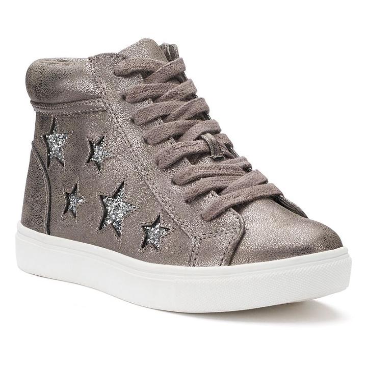 So&reg; Nellie Star Girls' High-top Sneakers, Girl's, Size: 5, Light Grey