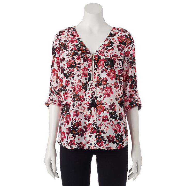 Juniors' Candie's Zipper V-neck Top, Girl's, Size: Small, Oxford