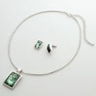 Silver-tone Square Pendant And Earring Set, Women's, Green