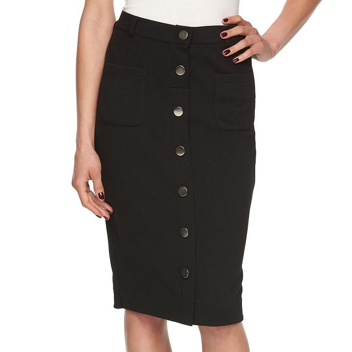 Women's Elle&trade; Button-front Pencil Skirt, Size: Xxl, Black