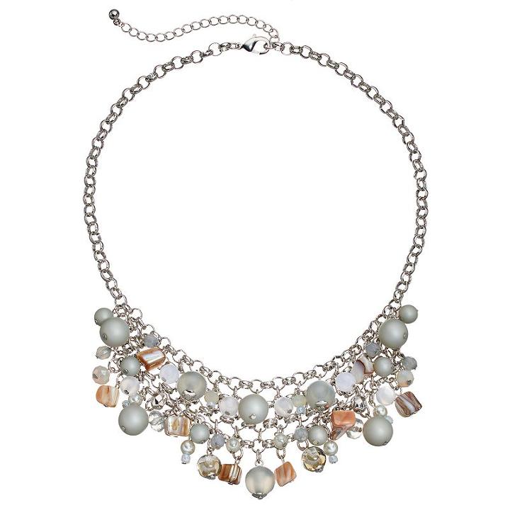 Composite Shell Beaded Statement Necklace, Women's, Med Grey
