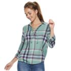 Juniors' Mudd&reg; Lace-up Plaid Flannel Shirt, Teens, Size: Xxs, Med Blue