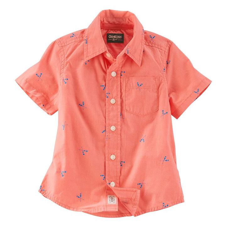 Boys 4-8 Oshkosh B'gosh&reg; Paddle Print Short Sleeve Poplin Button-down Shirt, Boy's, Size: 6, Ovrfl Oth