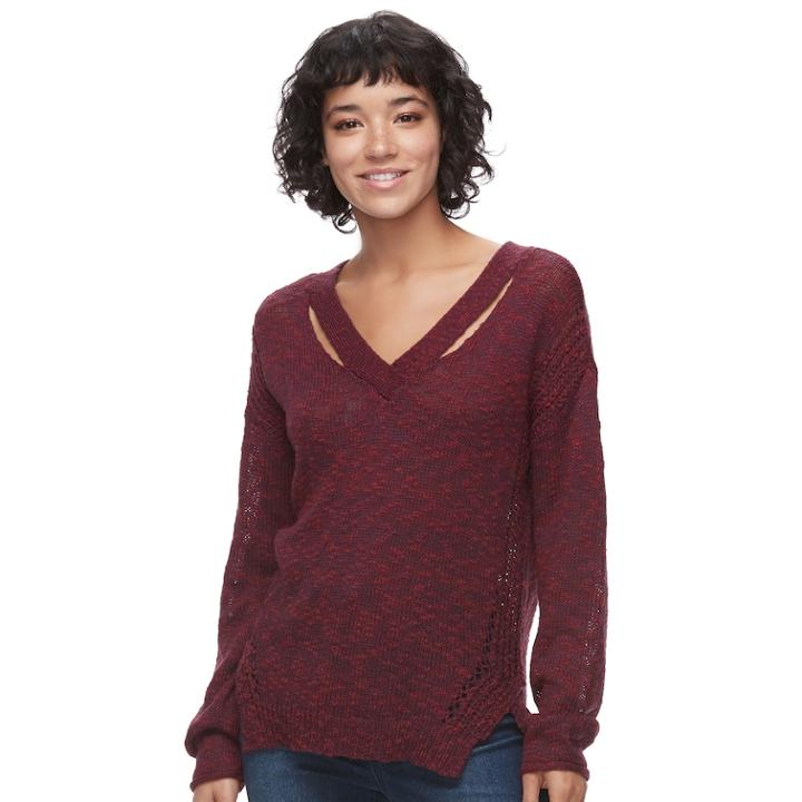 Juniors' Mudd&reg; Cut-out V-neck Sweater, Teens, Size: Xs, Purple
