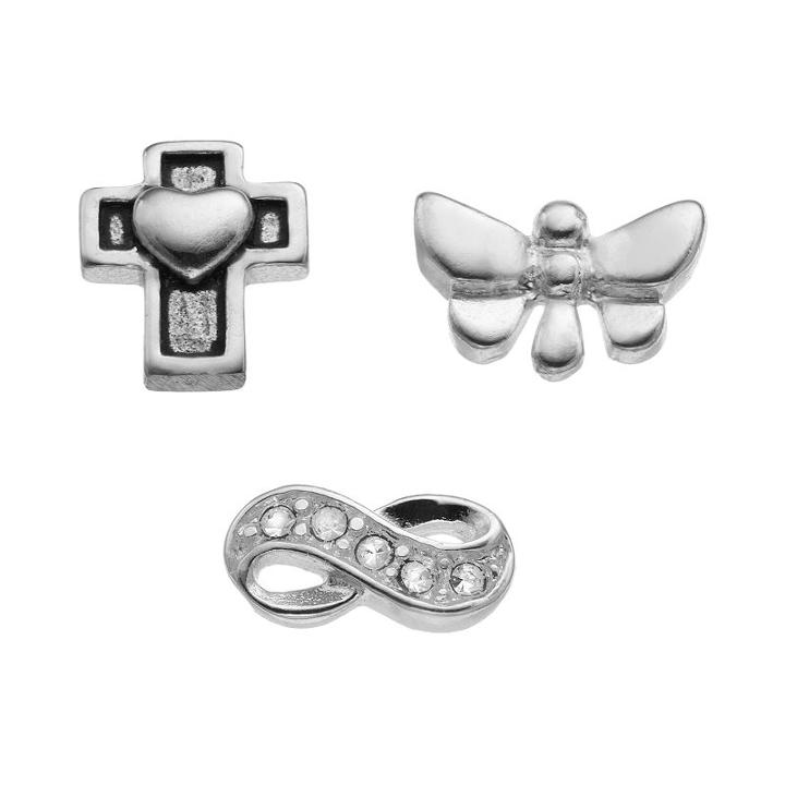 Blue La Rue Crystal Silver-plated Infinity, Butterfly & Cross Charm Set, Women's, Silver