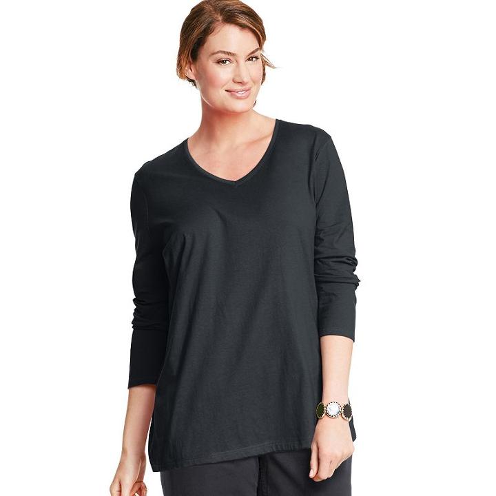 Plus Size Just My Size Long Sleeve V-neck Tee, Women's, Size: 2xl, Black