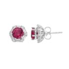 Sterling Silver Lab-created Ruby & White Sapphire Halo Hexagon Stud Earrings, Women's, Red